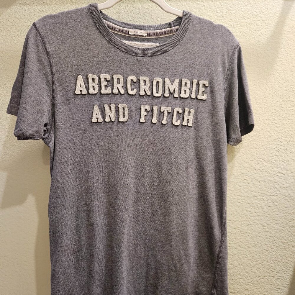 100% Cotton Y2K Men's Abercrombie & Fitch Muscle Fit Distressed Gray T-shirt